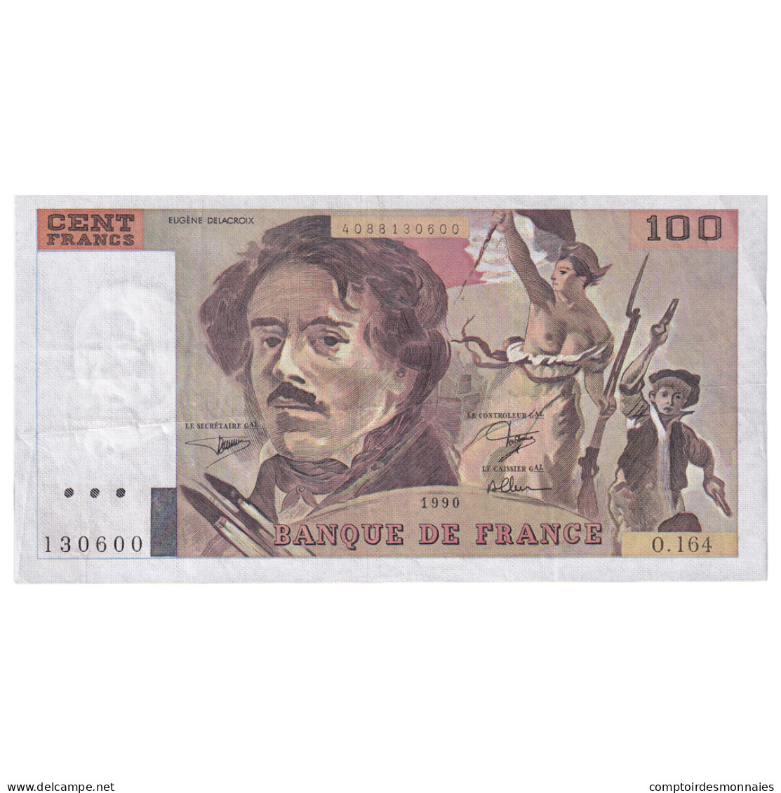 France, 100 Francs, Delacroix, 1990, O.164, TTB, Fayette:69 Bis 2.b, KM:154e - 100 F 1978-1995 ''Delacroix''