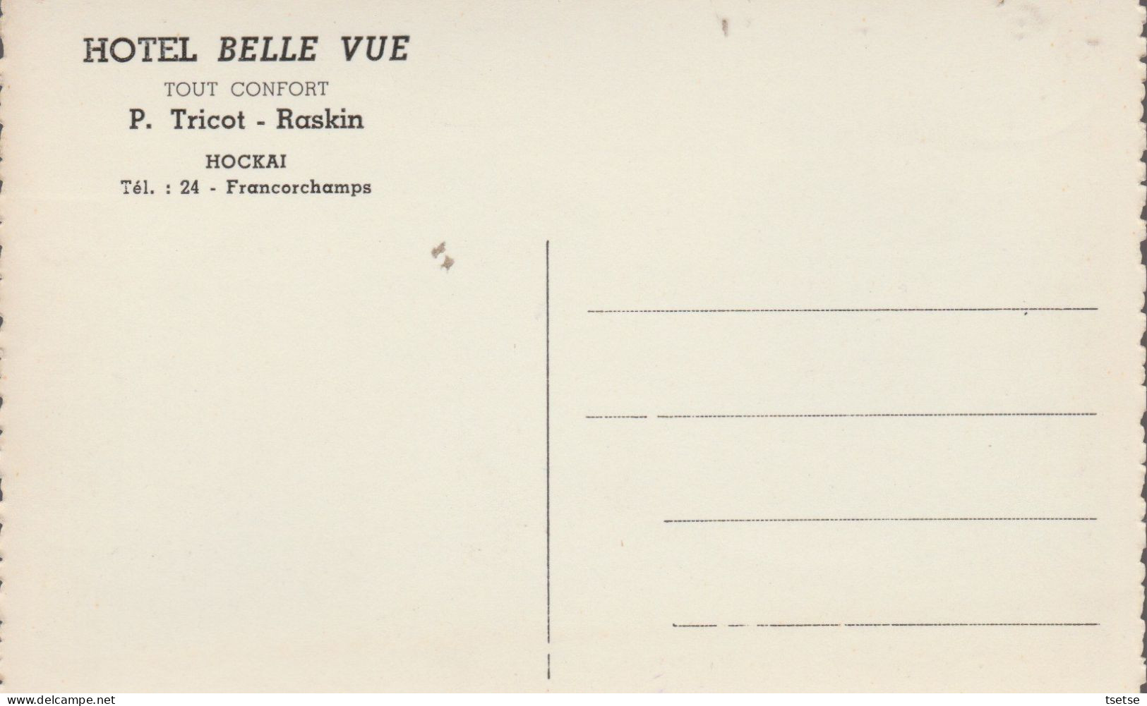 Hockai - Hôtel " Belle Vue " - Prop : P. Tricot-Raskin - Bières: Export Vandenheuvel  ( Voir Verso ) - Stavelot