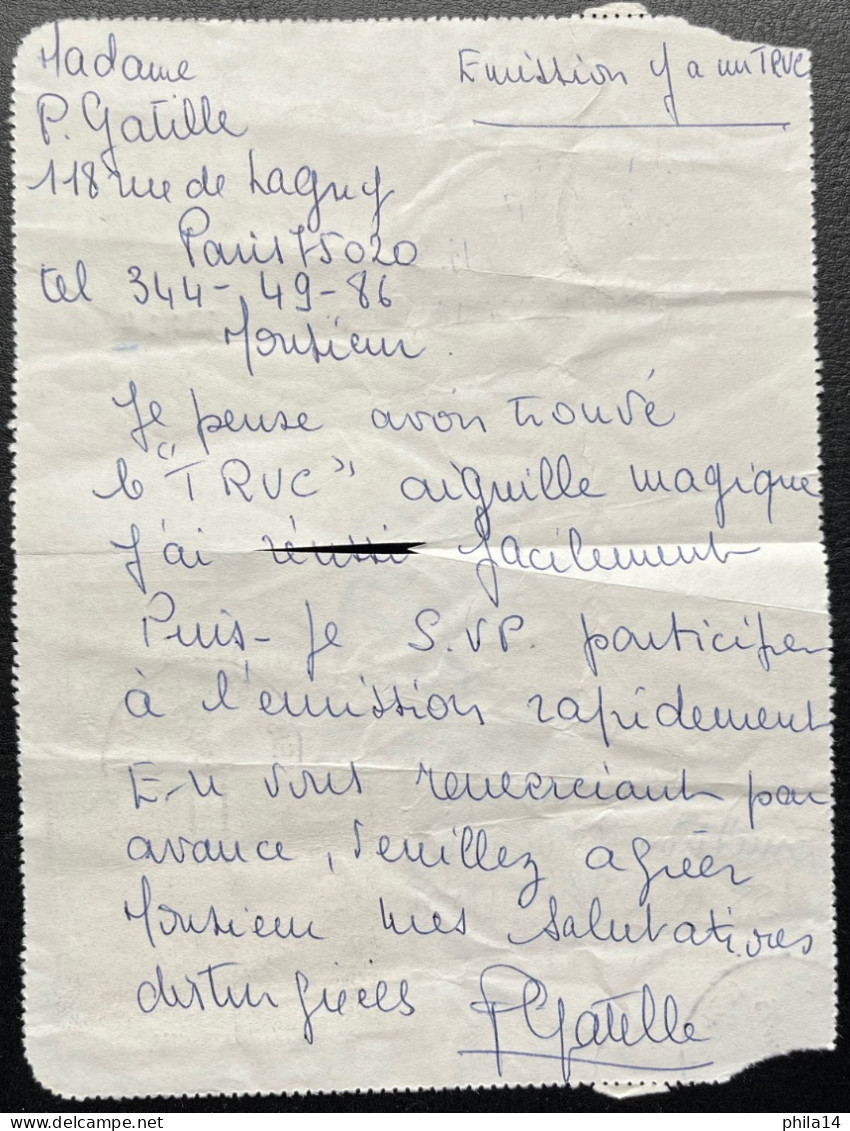 CARTE PNEUMATIQUE / PARIS 132 POUR PARIS 9 NOV 1975 - Pneumatic Post