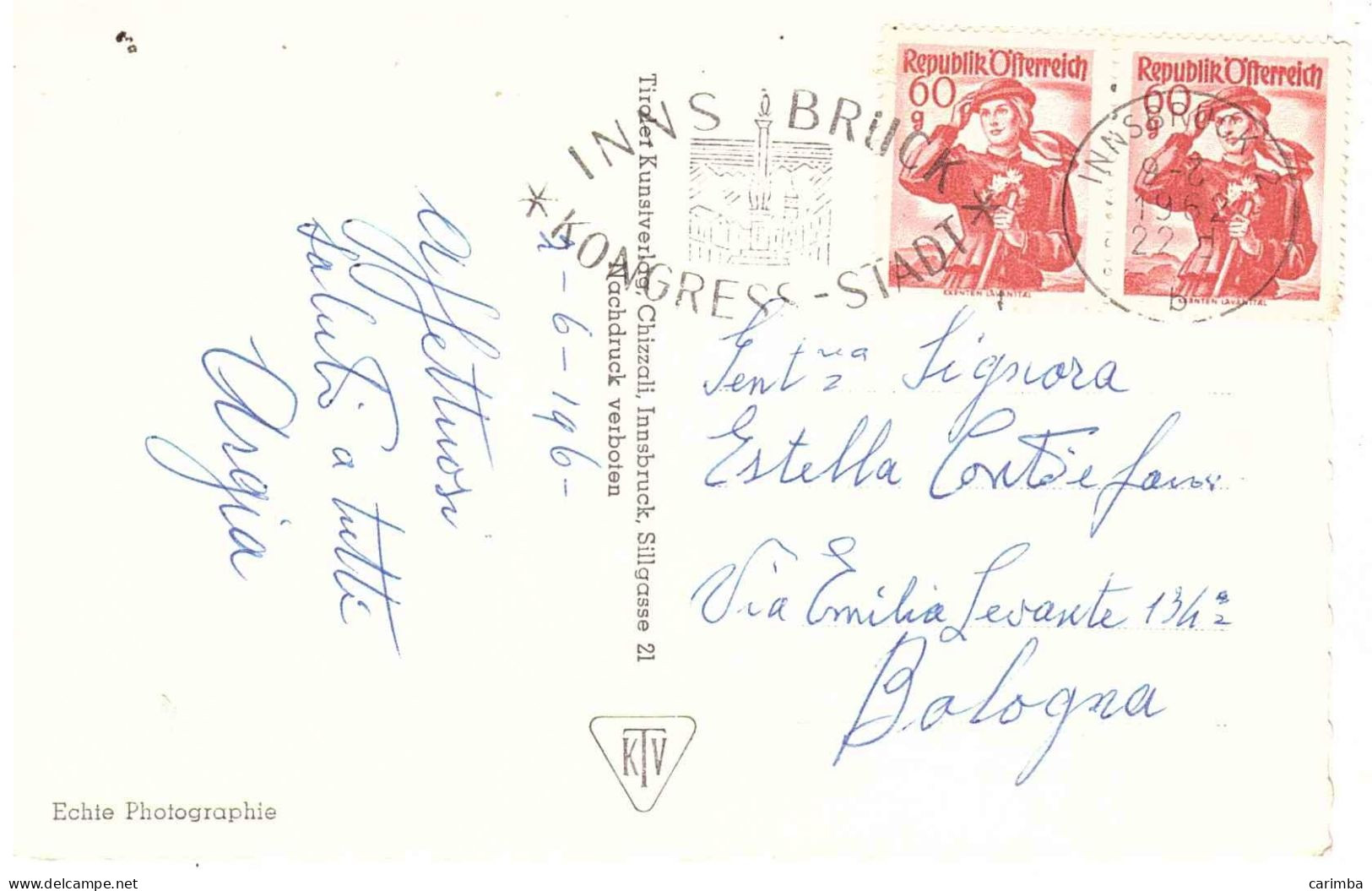 CARTOLINA INNSBRUCK PER ITALIA ANNULLO TARGHETTA - Covers & Documents