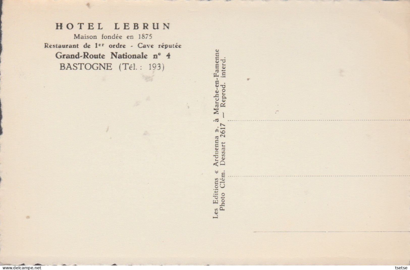 Bastogne  - Hotel-Restaurant " Lebrun "  - Bières : Wiel's ( Voir Verso ) - Bastogne