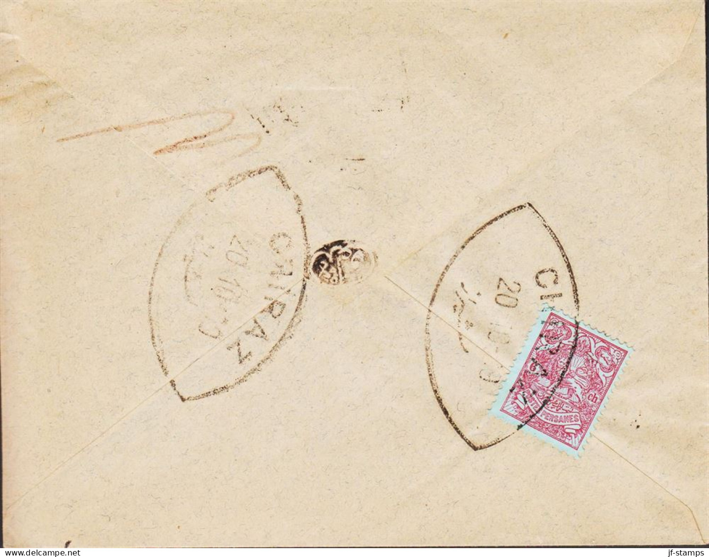 1909. POSTES PERSEANES. Fine Envelope With 6 Ch Lion Type Fine Cancelled CHIRAZ 20 10 09. Arrival Cancels ... - JF543334 - Iran