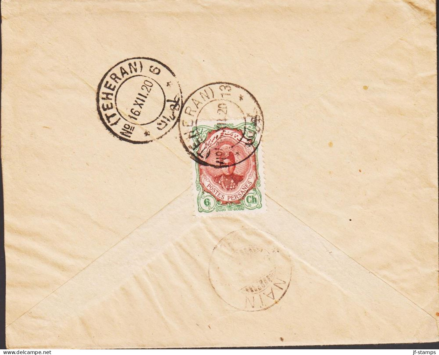 1920. POSTES PERSIENNES. Ahmad Schah Kadschar 6 Ch On Fine Envelope Cancelled TEHERAN 16. XIII. 20 And NAI... - JF543336 - Iran