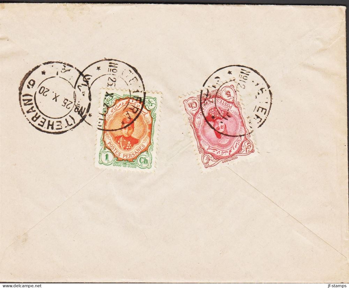 1920. POSTES PERSIENNES. Ahmad Schah Kadschar 1 + 5 Ch On Fine Envelope Cancelled TEHERAN 25.X.20 + NAIN. ... - JF543337 - Iran