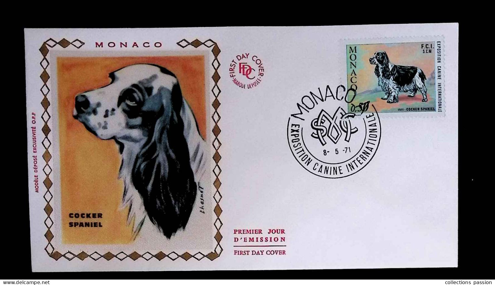 CL, FDC, 1 Er Jour, Monaco. A, 8-5-71, Exposition Canine Internationale, Cocker Spaniel - FDC