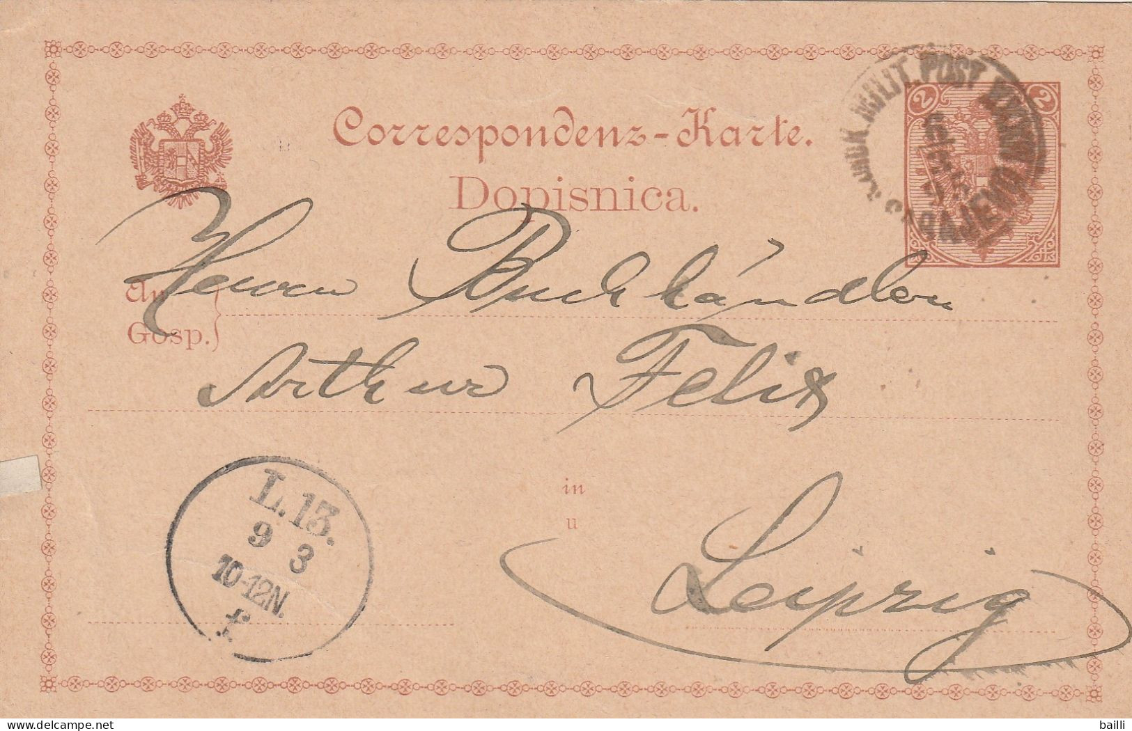 Bosnie Entier Postal Sarajevo Pour L'Allemagne 1895 - Bosnie-Herzegovine