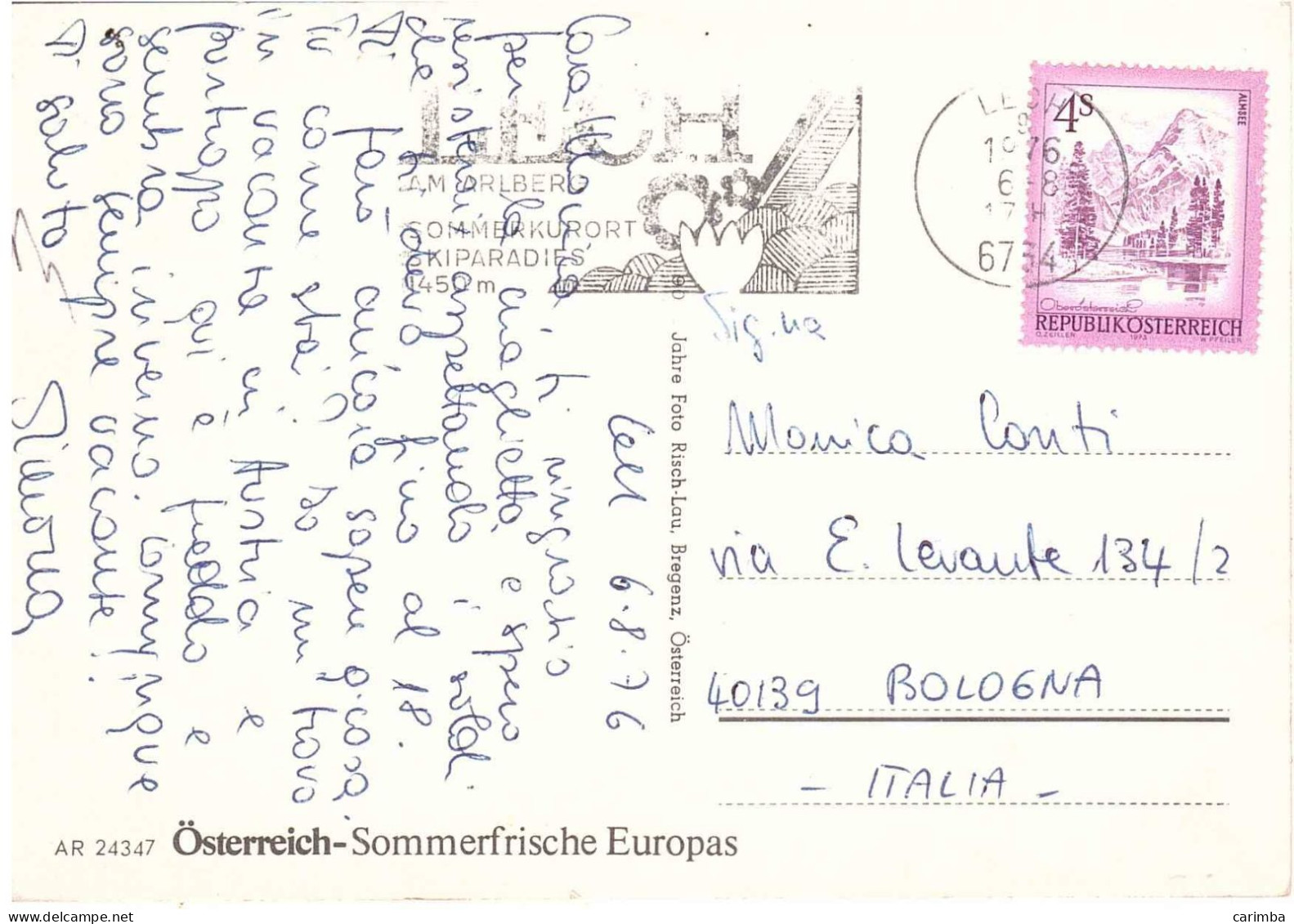 CARTOLINA VORARLBERG LECH PER ITALIA ANNULLO TARGHETTA - Lettres & Documents