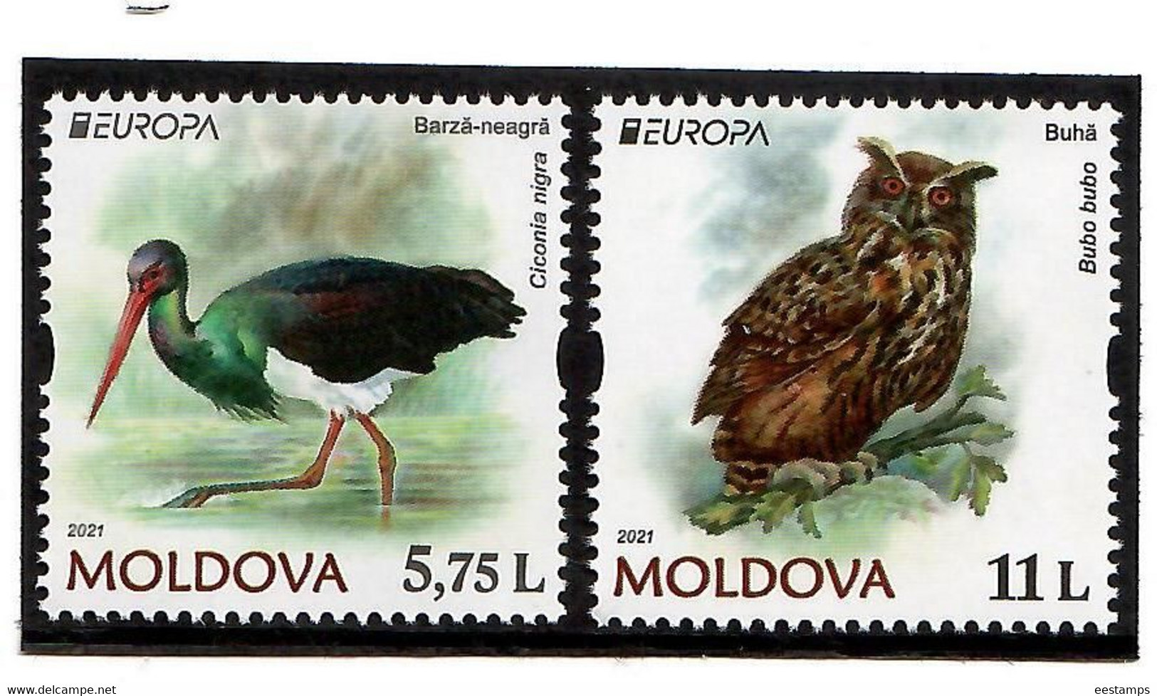 Moldova 2021 . Europa  CEPT. Endangered National Wildlife ( Birds , Owl , Stork ). 2v. - Moldawien (Moldau)