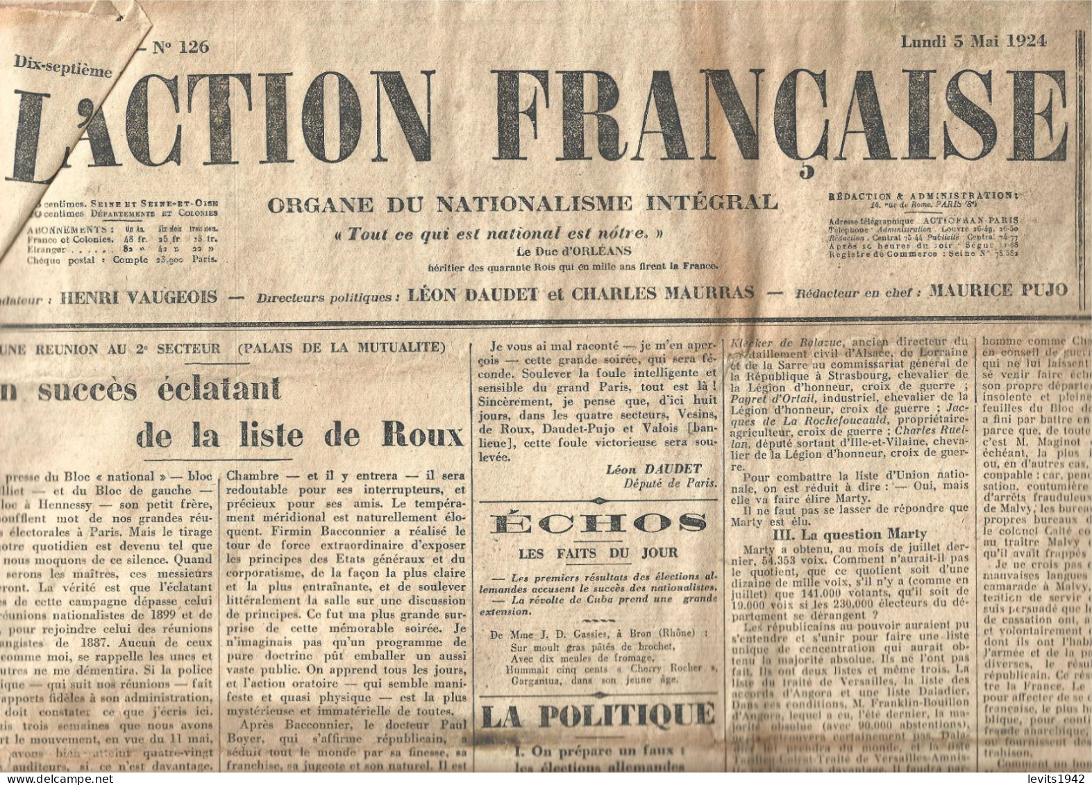 JEUX OLYMPIQUES 1924  - PARIS - LOT DE 9 JOURNAUX - L'ACTION FRANCAISE - MAI 1924 - RUGBY - FOOTBALL - - Autres & Non Classés