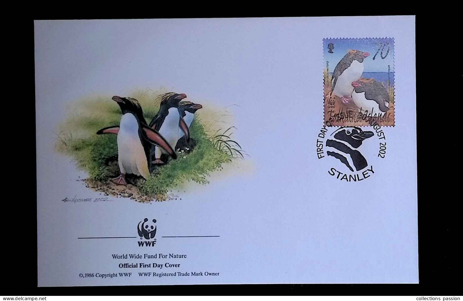 CL, FDC, 1 Er Jour, Falkland Islands, Stanley, 30 August 2002, First Day Cover, WWF, Macaroni Pingouin, Frais Fr 1.65 E - Falkland Islands