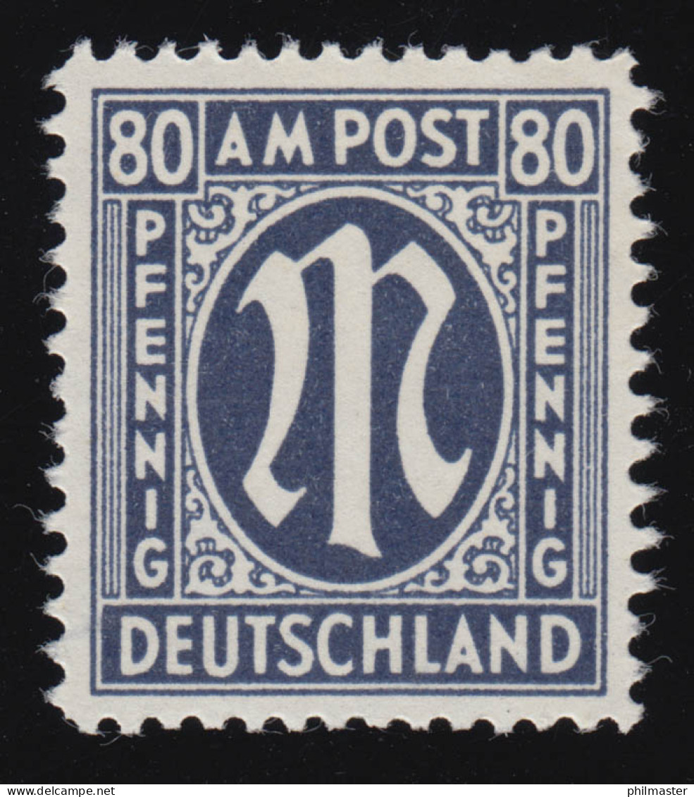 34b AM-Post 80 Pf Seltene Farbe Schwarzblau, ** Befund Wehner Einwandfrei - Postfris