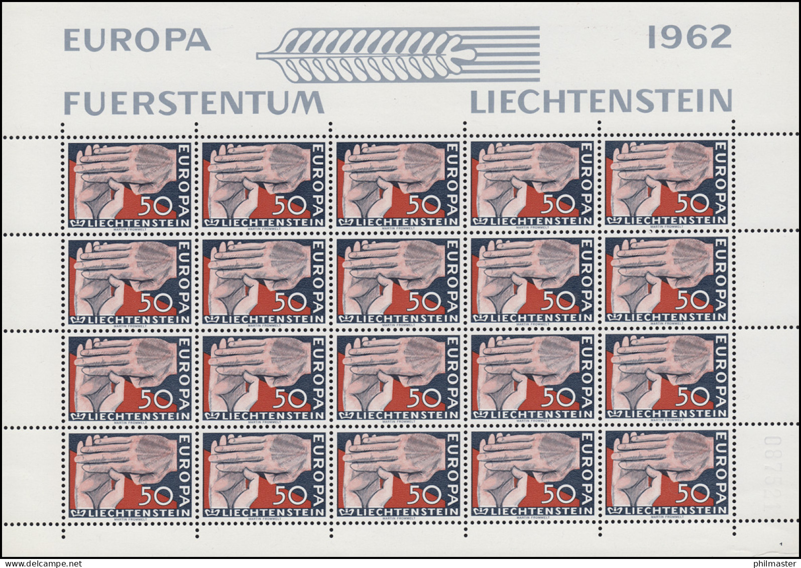 418 Europa / CEPT 1962, Kleinbogen Mit Formnummer 1 (rechts Unten), ** - Ungebraucht