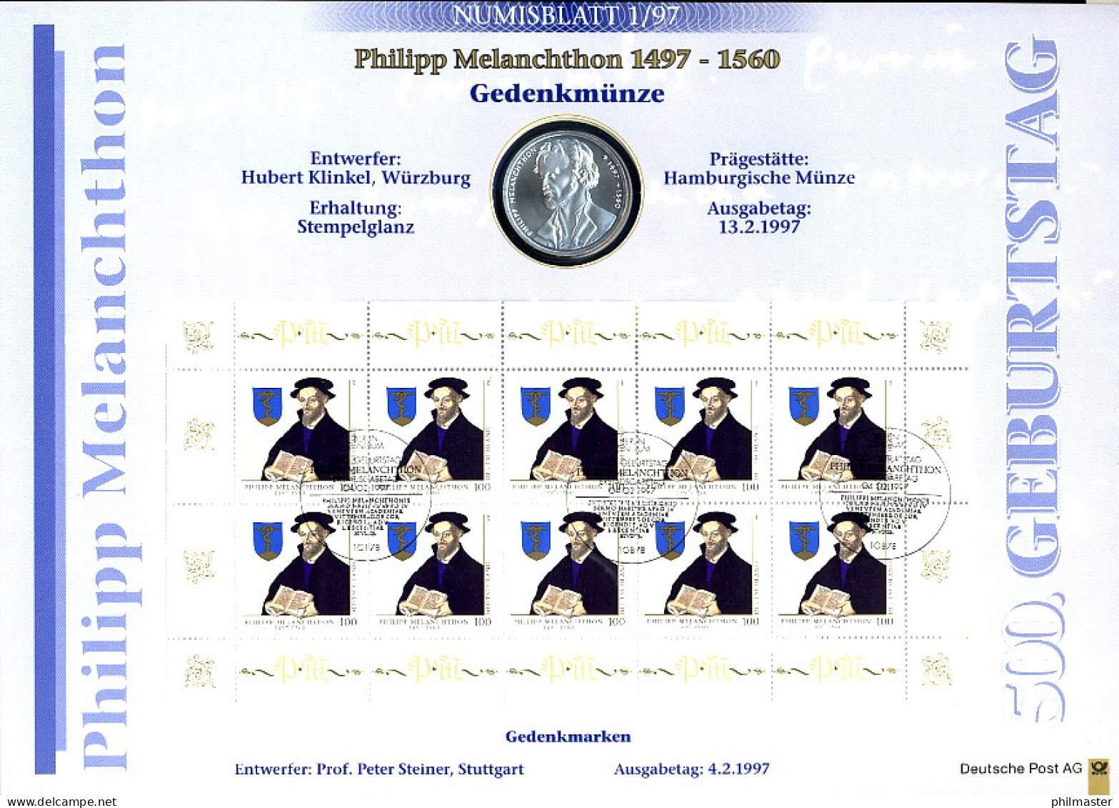 1902 Melanchthon - Numisblatt 1/97 - Erstes Numisblatt Deutschlands! - Numismatische Enveloppen