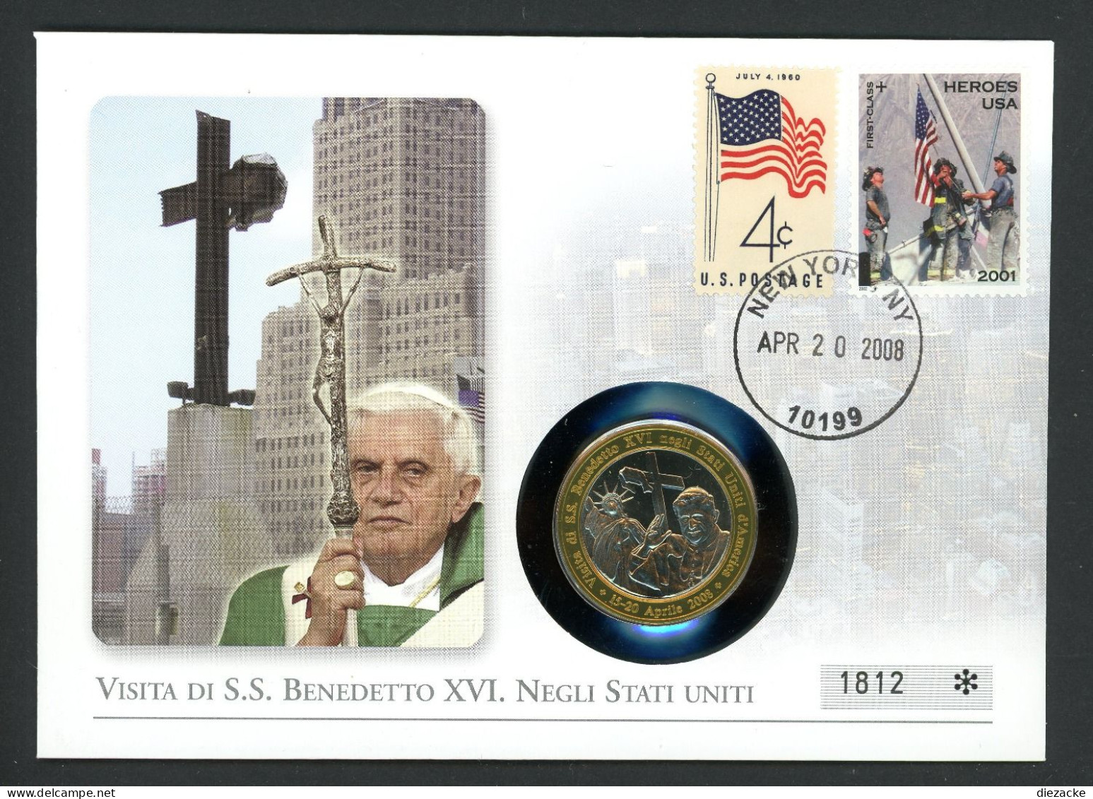 USA 2008 Numisbrief Papst Benedikt XVI. In Den USA ST (Num107 - Ohne Zuordnung