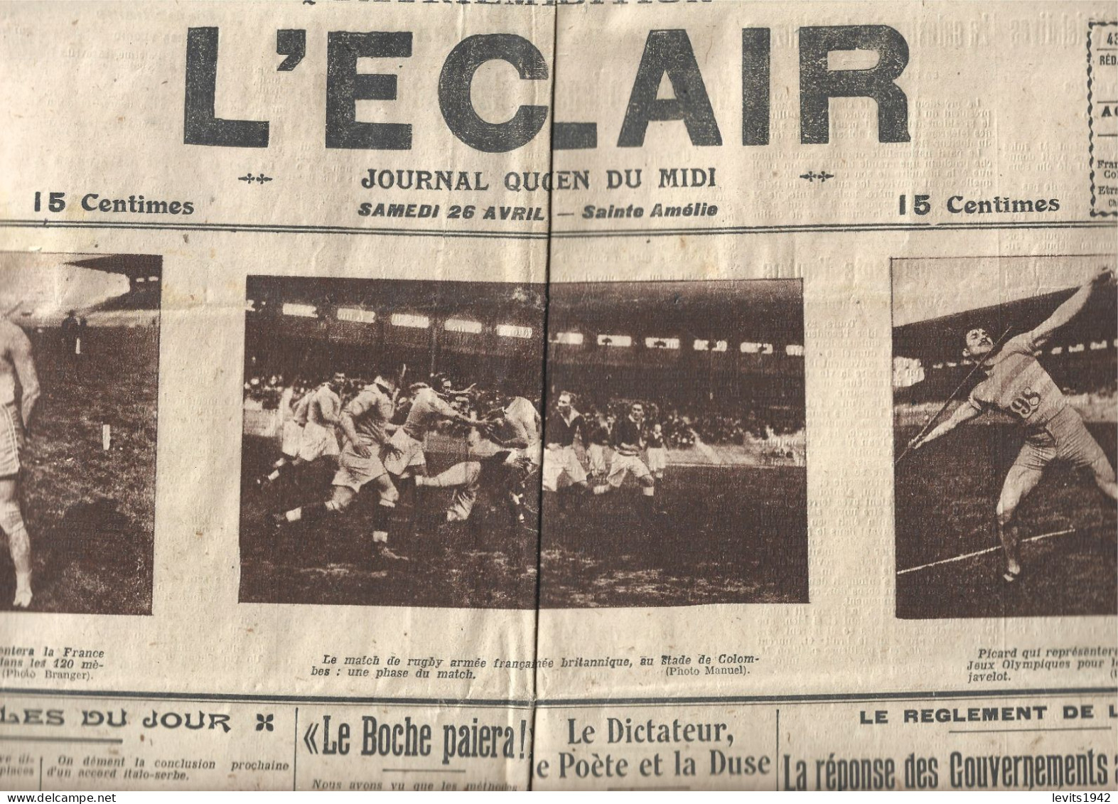 JEUX OLYMPIQUES 1924  - PARIS - LOT DE 10 JOURNAUX - L'ECLAIR - MAI 1924 - RUGBY - FOOTBALL - - Sonstige & Ohne Zuordnung