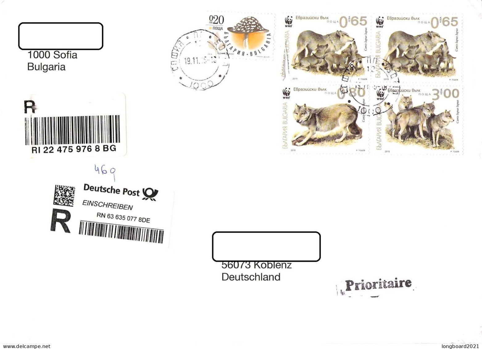 BULGARIA - REGISTERED MAIL 2015 SOFIA - KOBLENZ/DE -WWF- /6140 - Cartas & Documentos