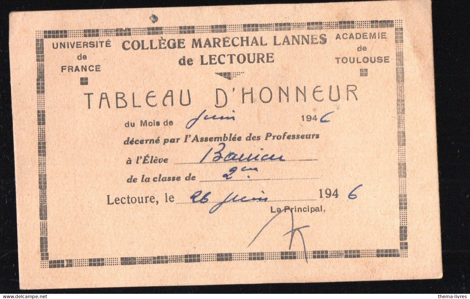 Lectoure (32) Tableau D'honneur COLLEGE MARECHAL LANNES (PPP46702) - Diplomi E Pagelle