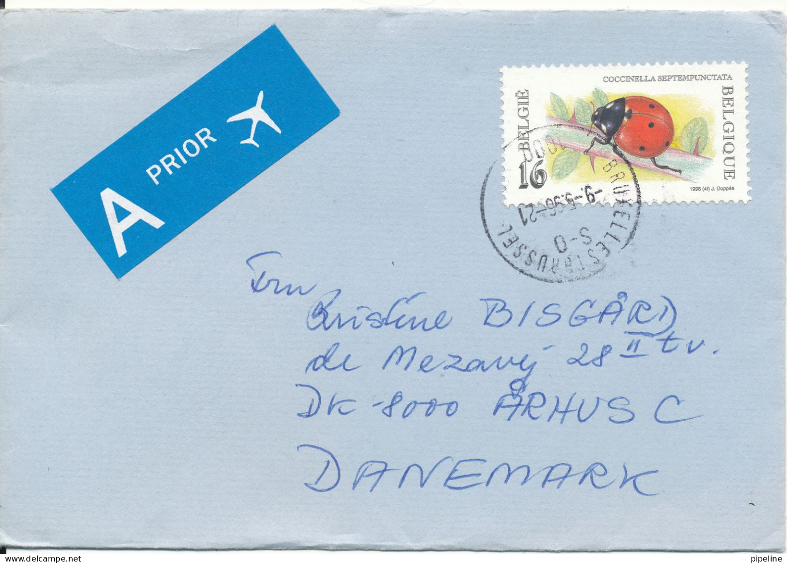 Belgium Cover Sent Air Mail To Denmark Bruxelles 9-5-1996 Single Franked - Storia Postale