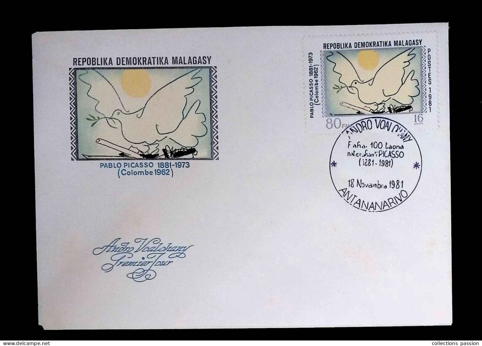 CL, FDC, Premier Jour, Madagascar , Repoblika Demokratika Malagasy, 18 Nov. 1981, Antananarivo, Picasso, Frais Fr 1.65 E - Madagascar (1960-...)