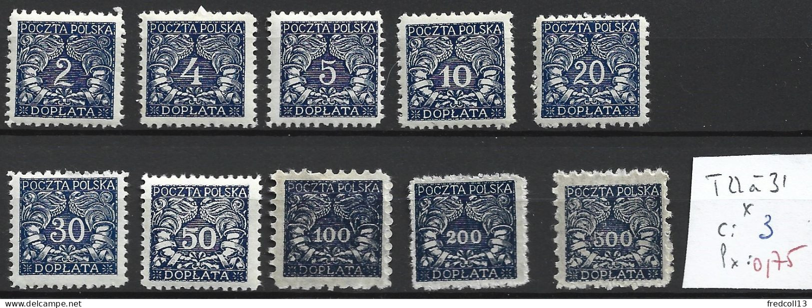 POLOGNE Taxe 22 à 31 * Côte 3 € - Postage Due