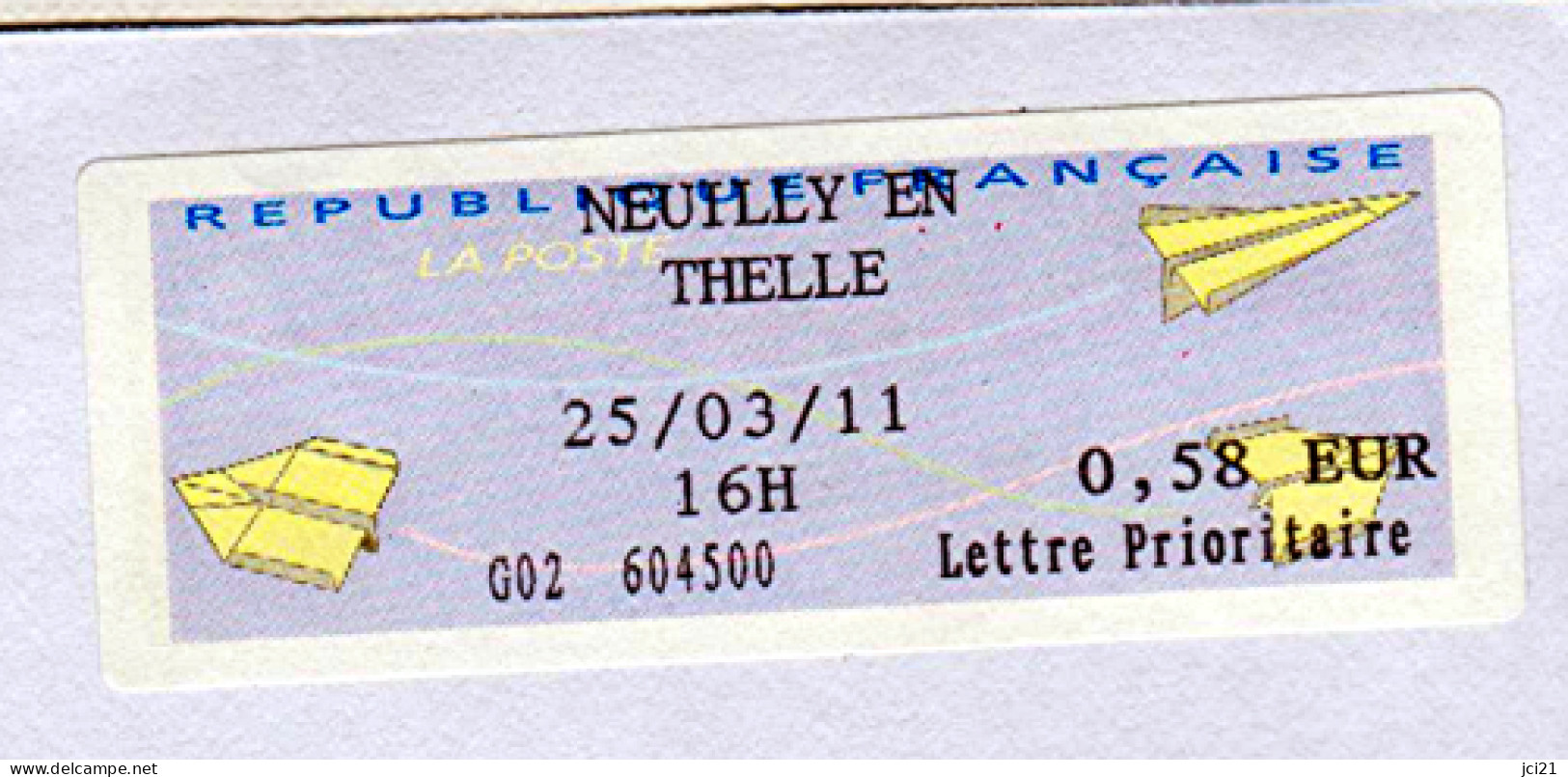 Vignette, Étiquette De Guichet - NEUILLY EN THELLE - Sur Enveloppe Entière_E445 - 2000 « Avions En Papier »