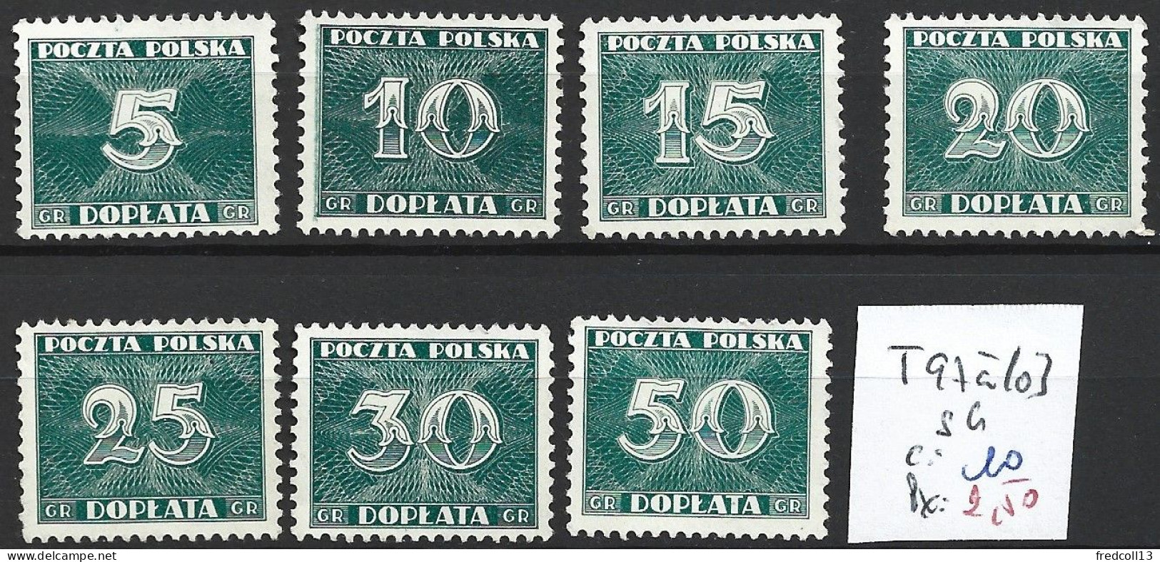 POLOGNE Taxe 97 à 103 Sans Gomme Côte 10 € - Postage Due