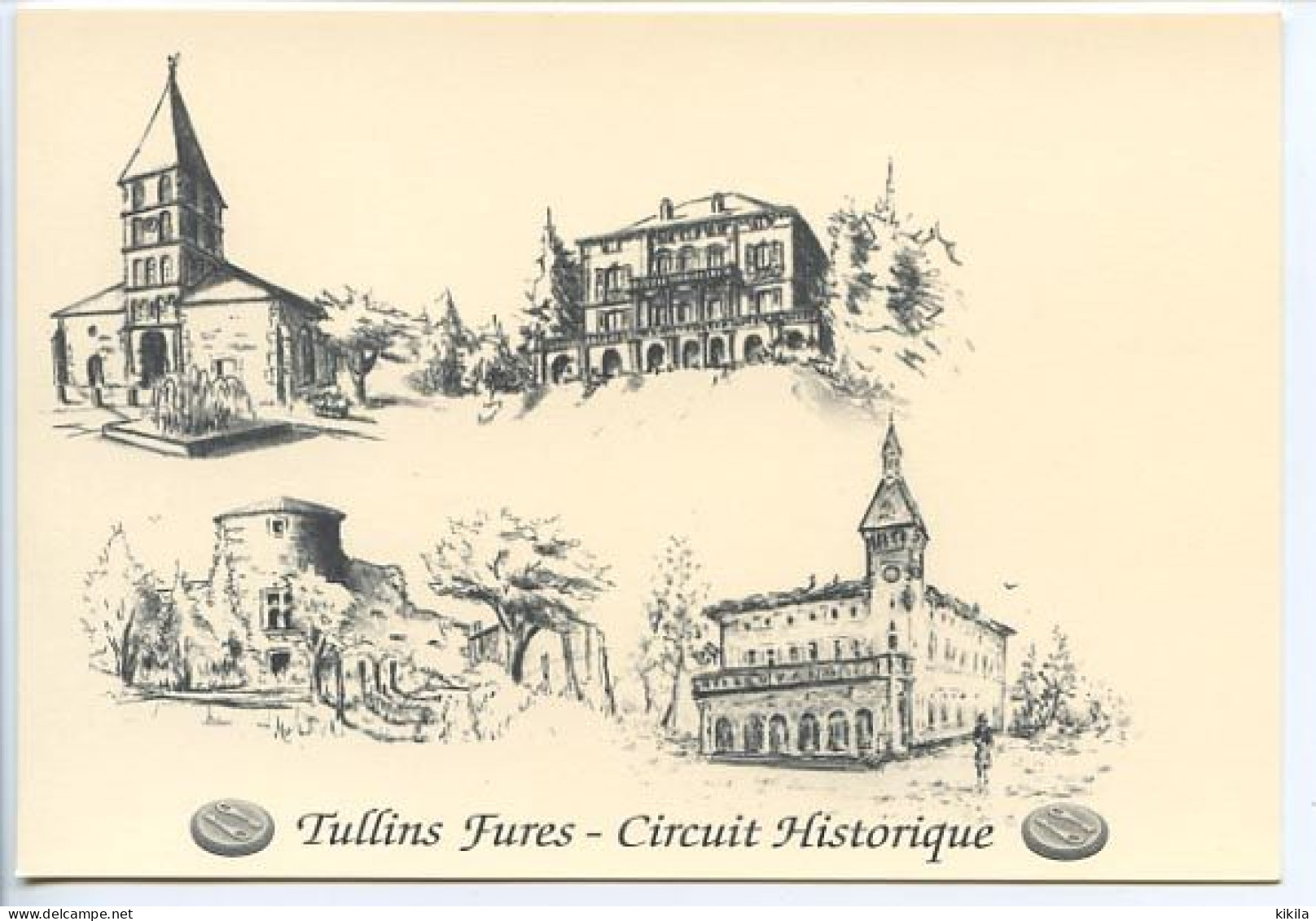 CPM 10.5 X 15 Isère TULLINS FURES Circuit Historique   Eglise St Laurent Des Près  Hôtel De Ville Tour Du Château* - Tullins