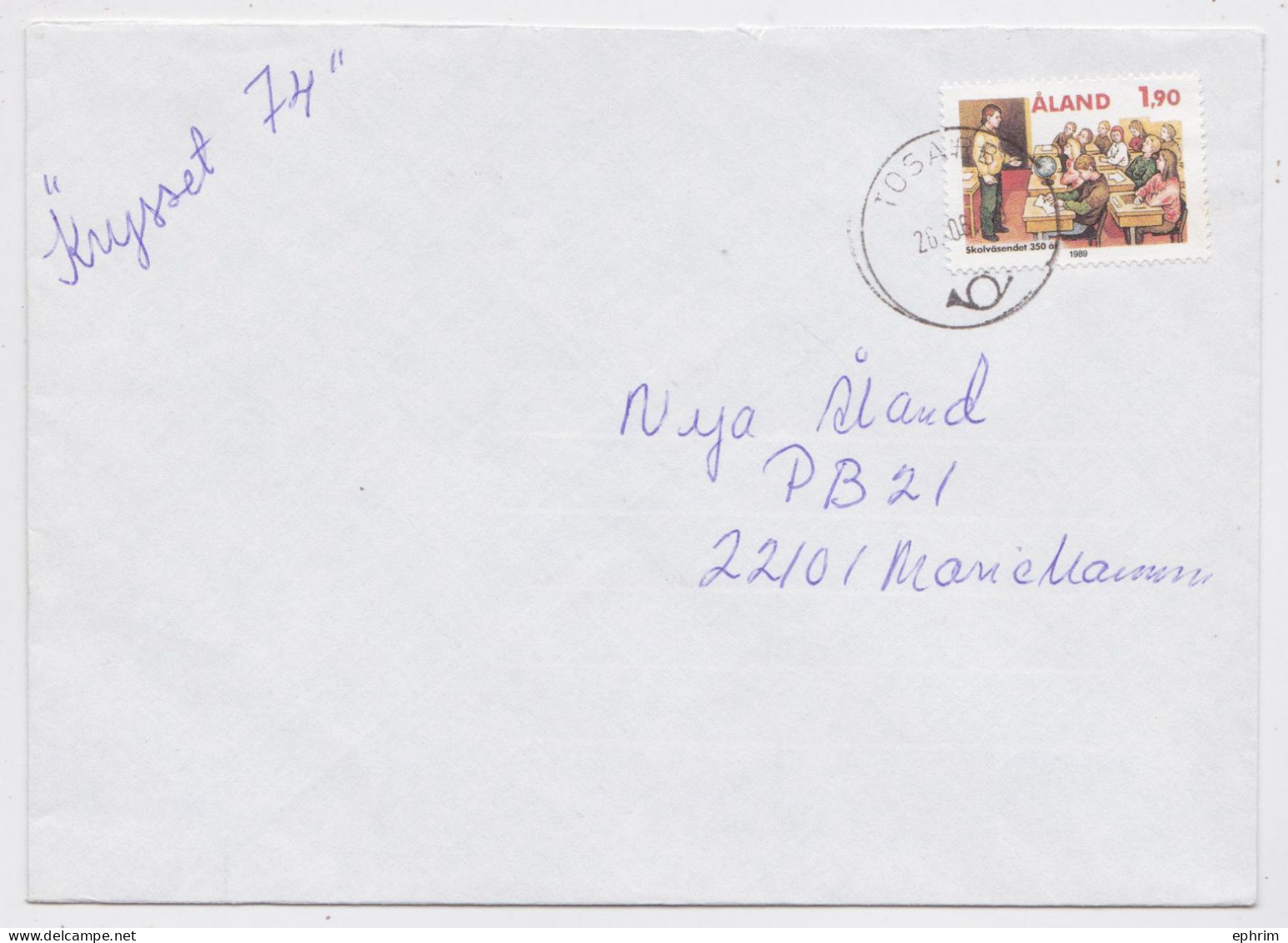 Aland Lettre Timbre Salle De Classe 1989 Class Room Stamp Mail Cover - Ålandinseln