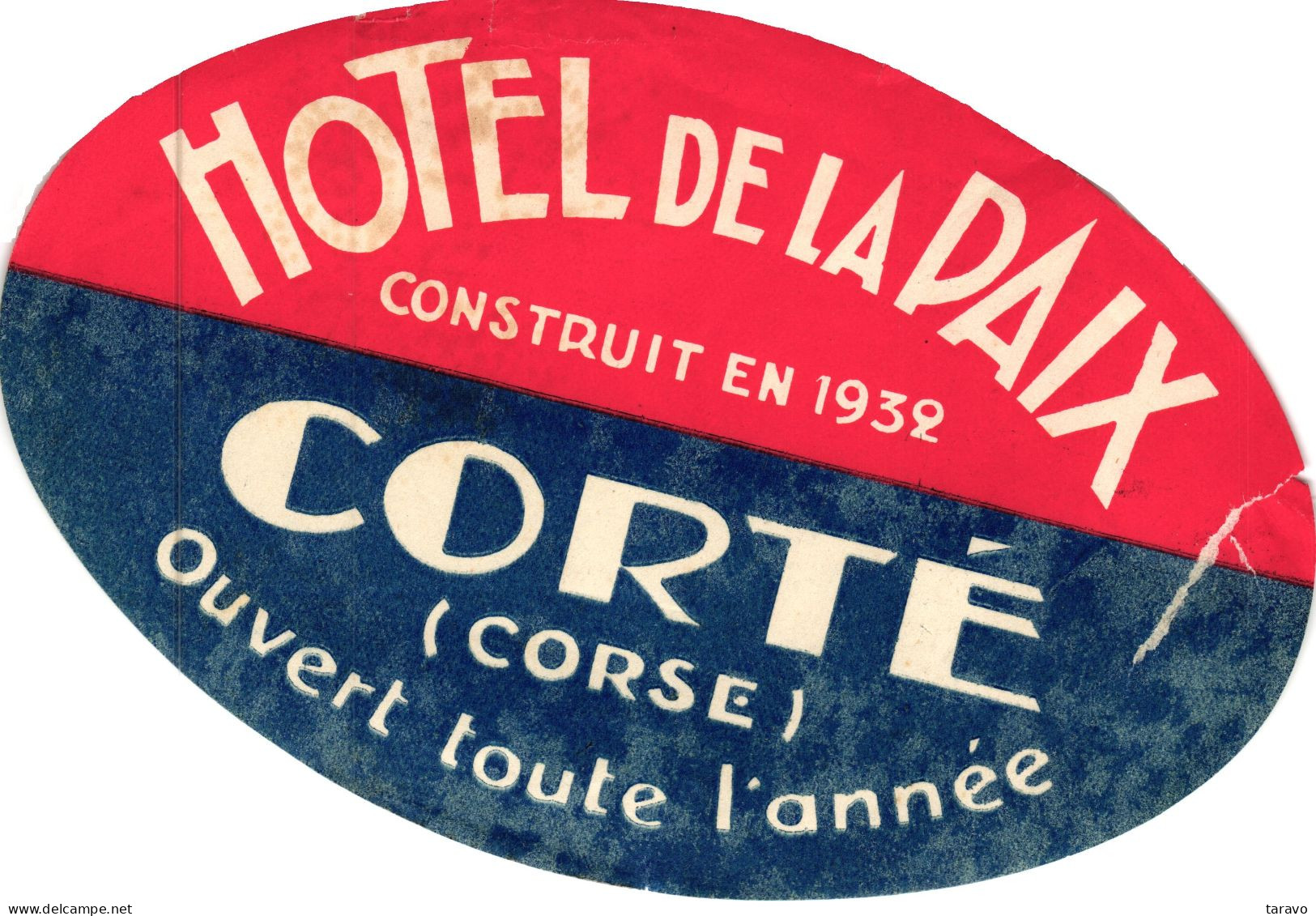 CORSE -  Lot de 6 Etiquettes de Bagages (anciennes et originales) de différents Hôtels (voir liste)