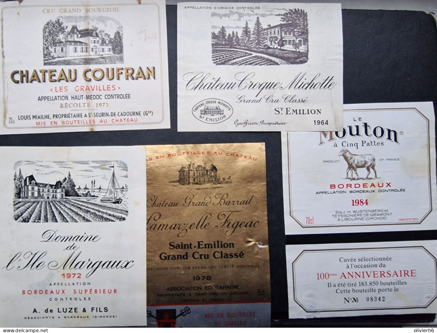 LOT 5 ETIQUETTES DE VIN (M23XX) Château COUFFRAN CROQUE MICHOTTE GRAND BARRAIL MOUTON A 5 PATTES (7 Vues) - Bordeaux