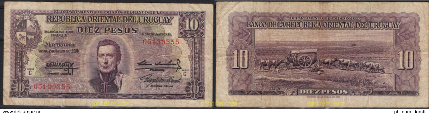 8404 URUGUAY 1939 URUGUAY 10 PESOS 1939 - Uruguay