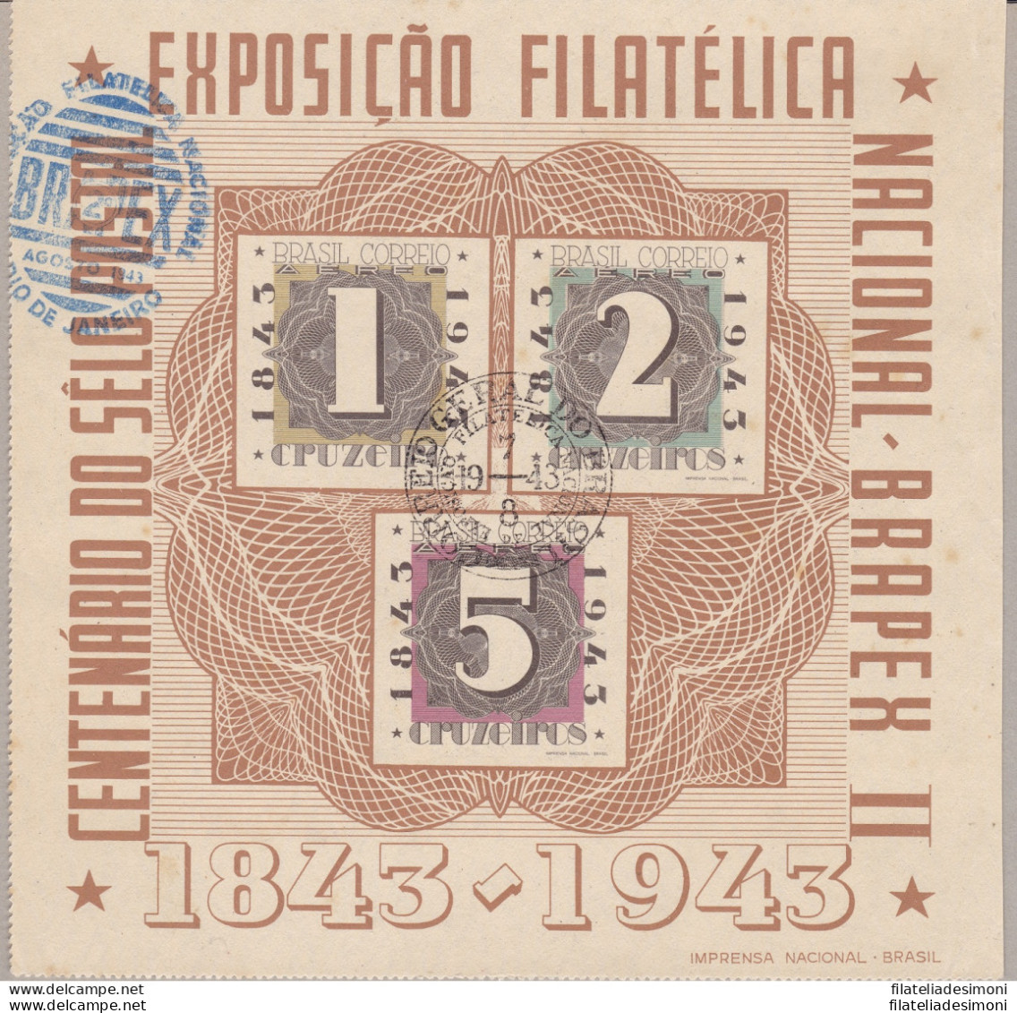 1943 BRASILE/BRESIL,  Yvert BF N° 7  BRAPEX ANNULLO PRIMO GIORNO - Autres - Amérique