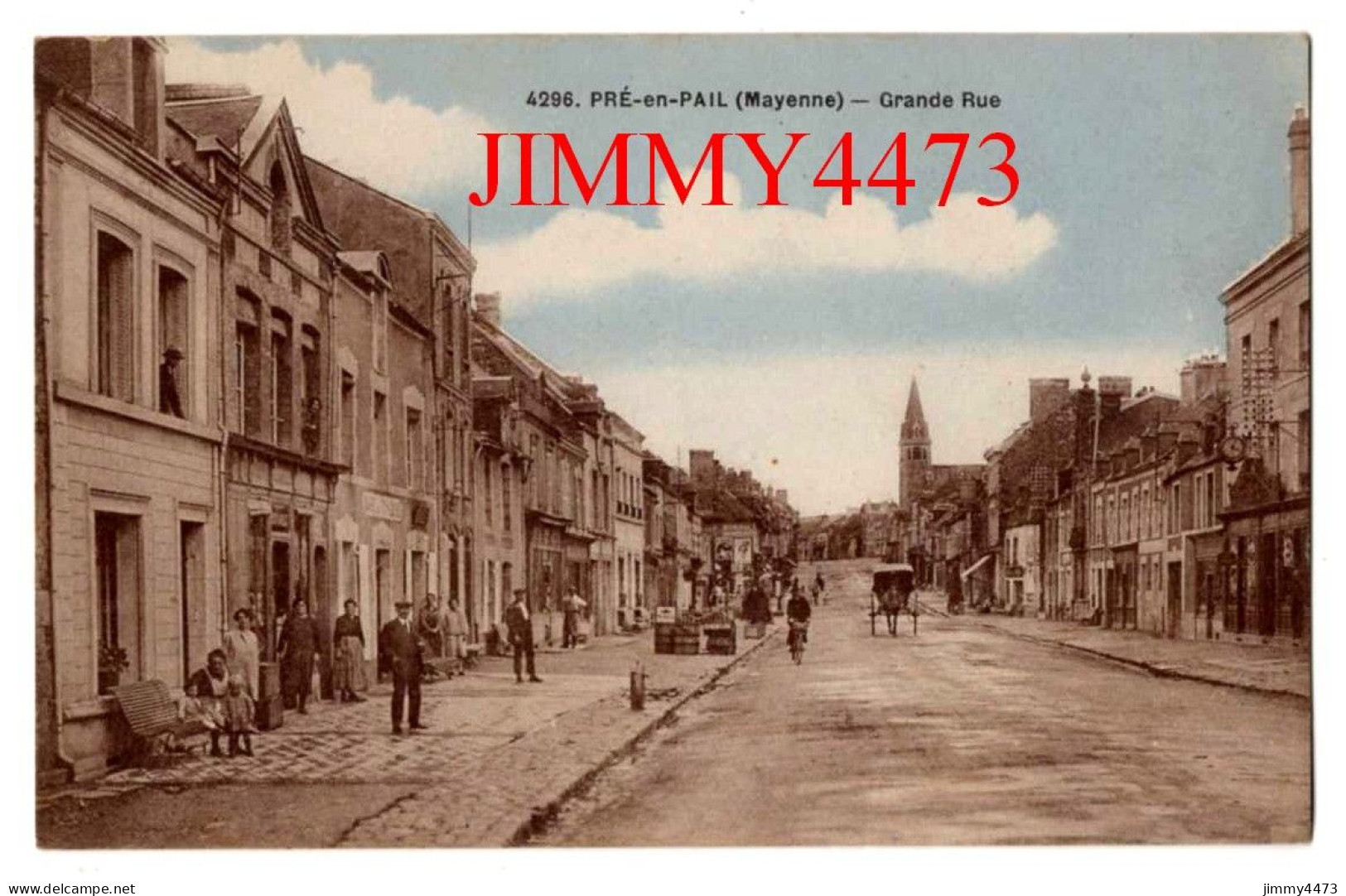 CPA - PRE-EN-PAIL (Mayenne) Grande Rue ( Bien Animée ) - N° 4296 - Imp.-phot. A. Dolbeau - Pre En Pail