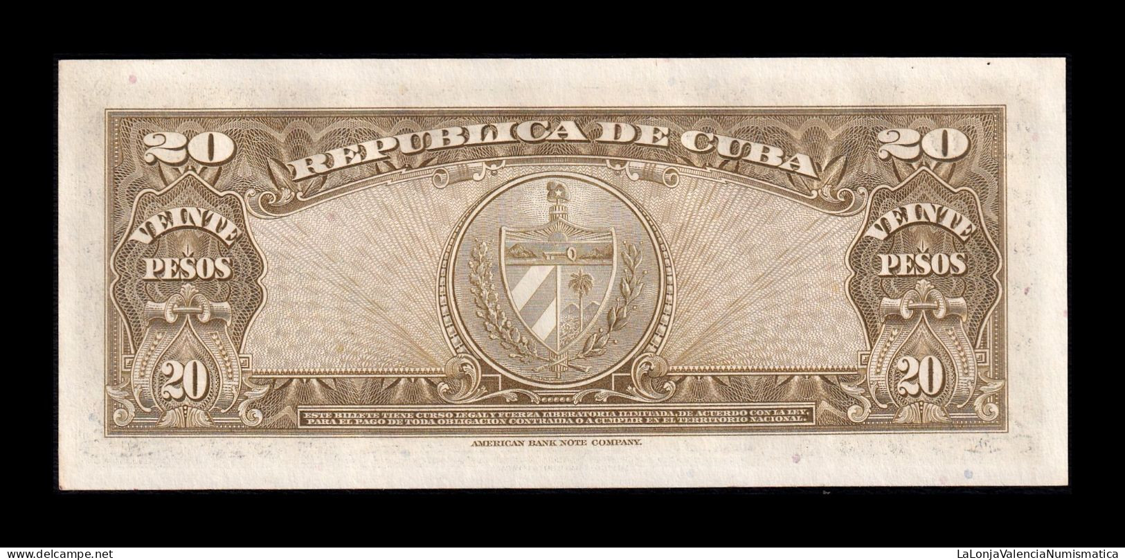 Cuba 20 Pesos Antonio Maceo 1960 Pick 80c Sc-/Sc Unc/aUnc - Kuba