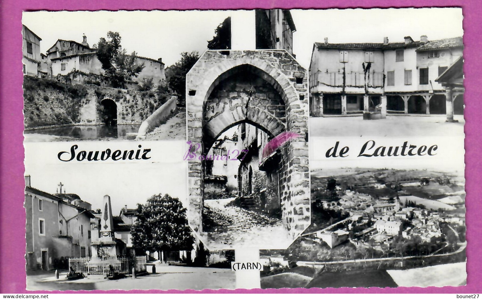 CPSM - LAUTREC 81 - Souvenir De Lautrec Vue Generale Eglise Place Ruelle - Lautrec