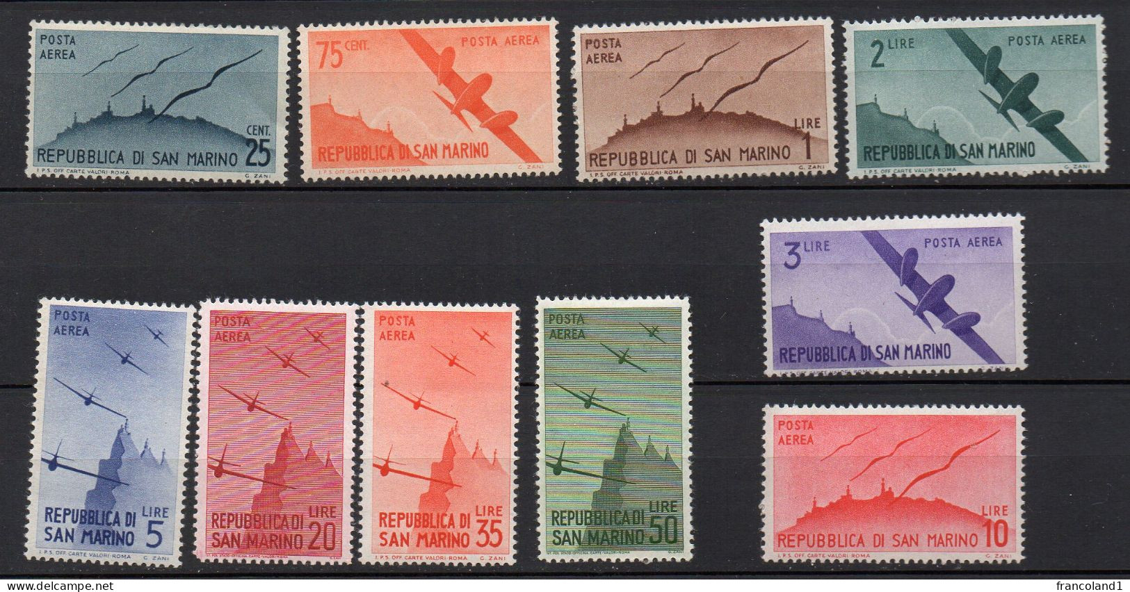 1946 San Marino Vedute Serie Completa N. 50 - 59  Integra MNH** - Posta Aerea