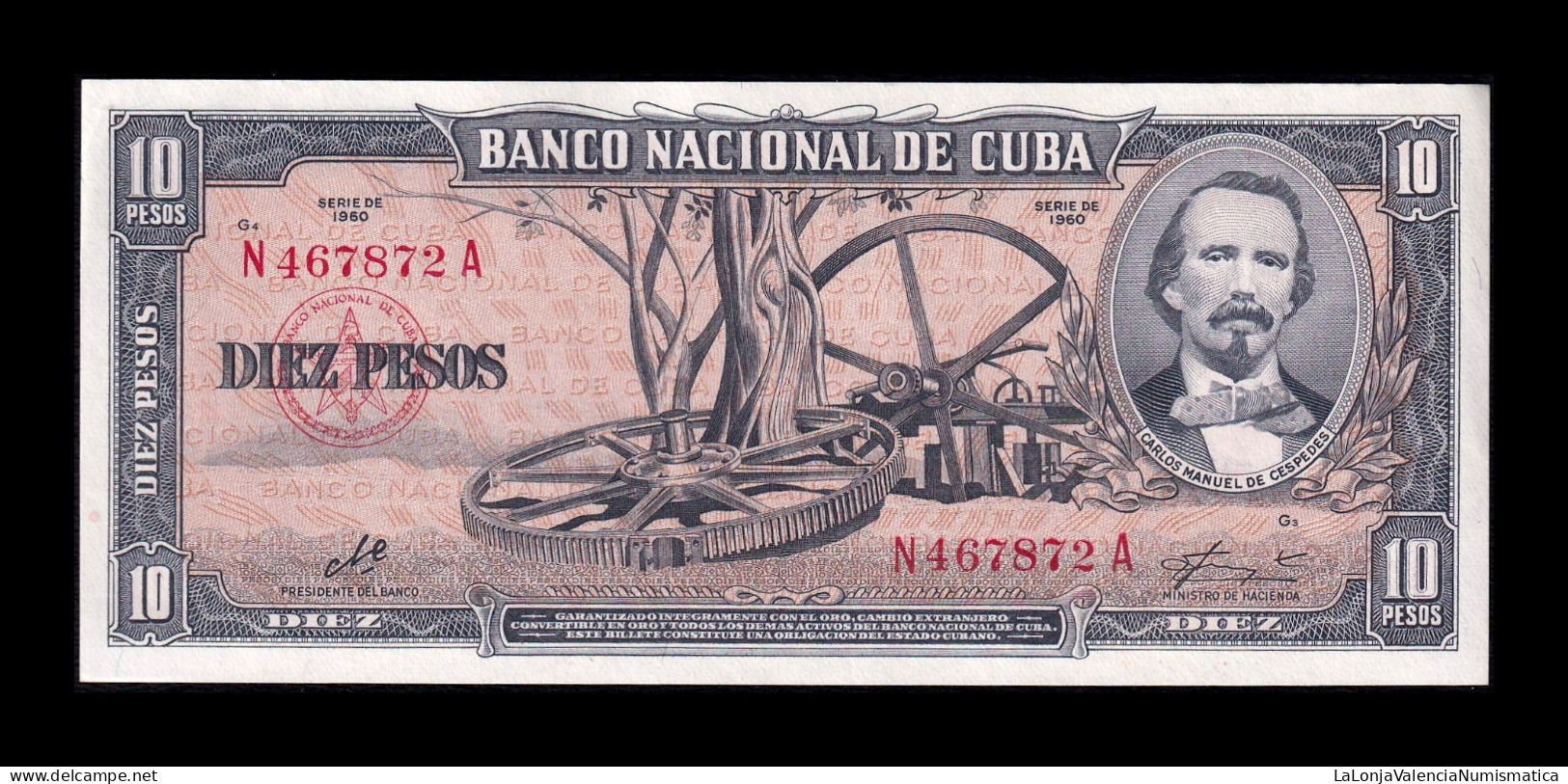 Cuba 10 Pesos Carlos Manuel De Céspedes 1960 Pick 88c Ebc+/Sc- Xf+/aUnc - Kuba