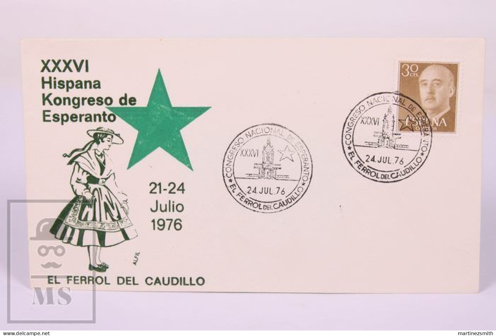 Topical Cancellation & Envelope July 1976 - 36th Esperanto Spain Congress El Ferrol Del Caudillo Franco - 16,6 X 9,4 Cm - Esperanto