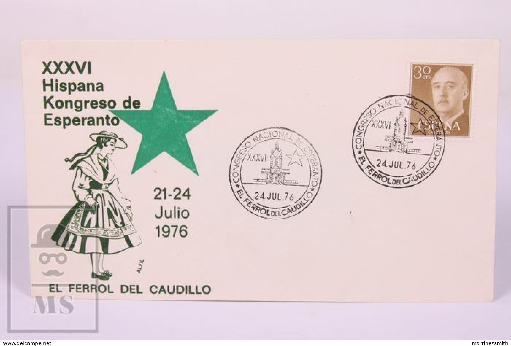 Topical Cancellation & Envelope July 1976 - 36th Esperanto Spain Congress El Ferrol Del Caudillo Franco - 16,6 X 9,4 Cm - Esperánto