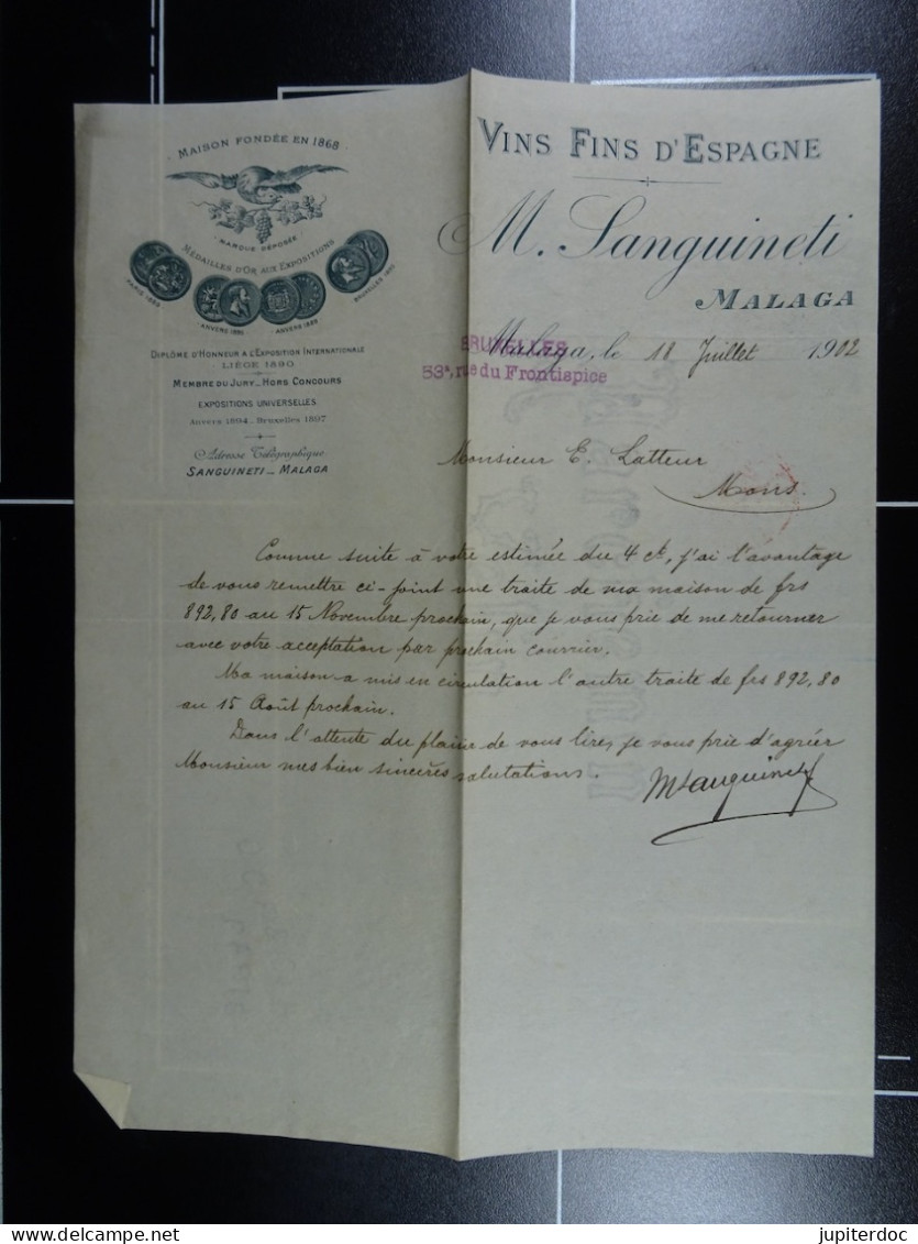 Vins Fins D'Espagne M. Sanguineti Malaga 1902  /37/ - España