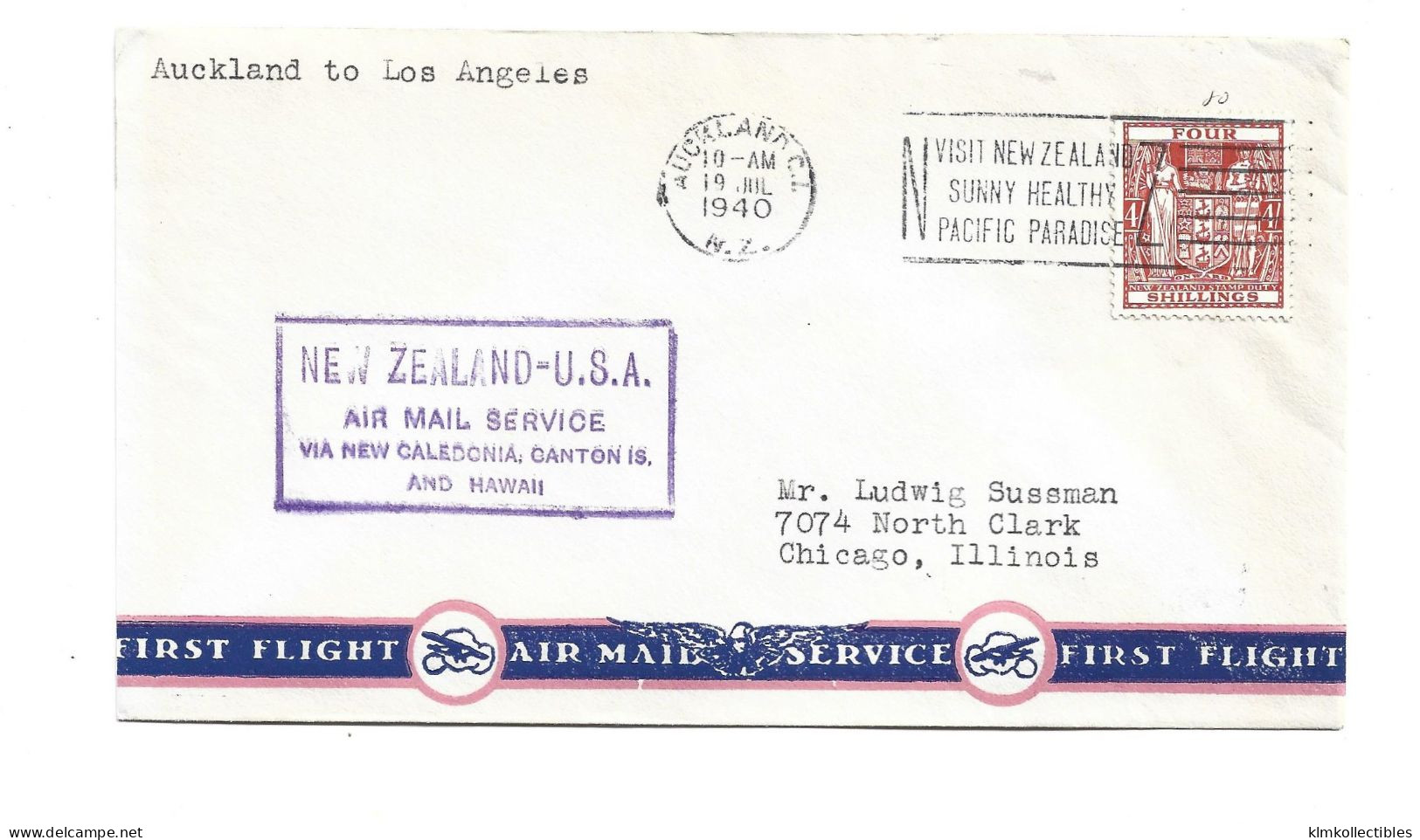 NEW ZEALAND - 1940 AIRMAIL COVER TO USA VIA NEW CALEDONIA - SLOGAN MACHINE CANCEL - Cartas & Documentos