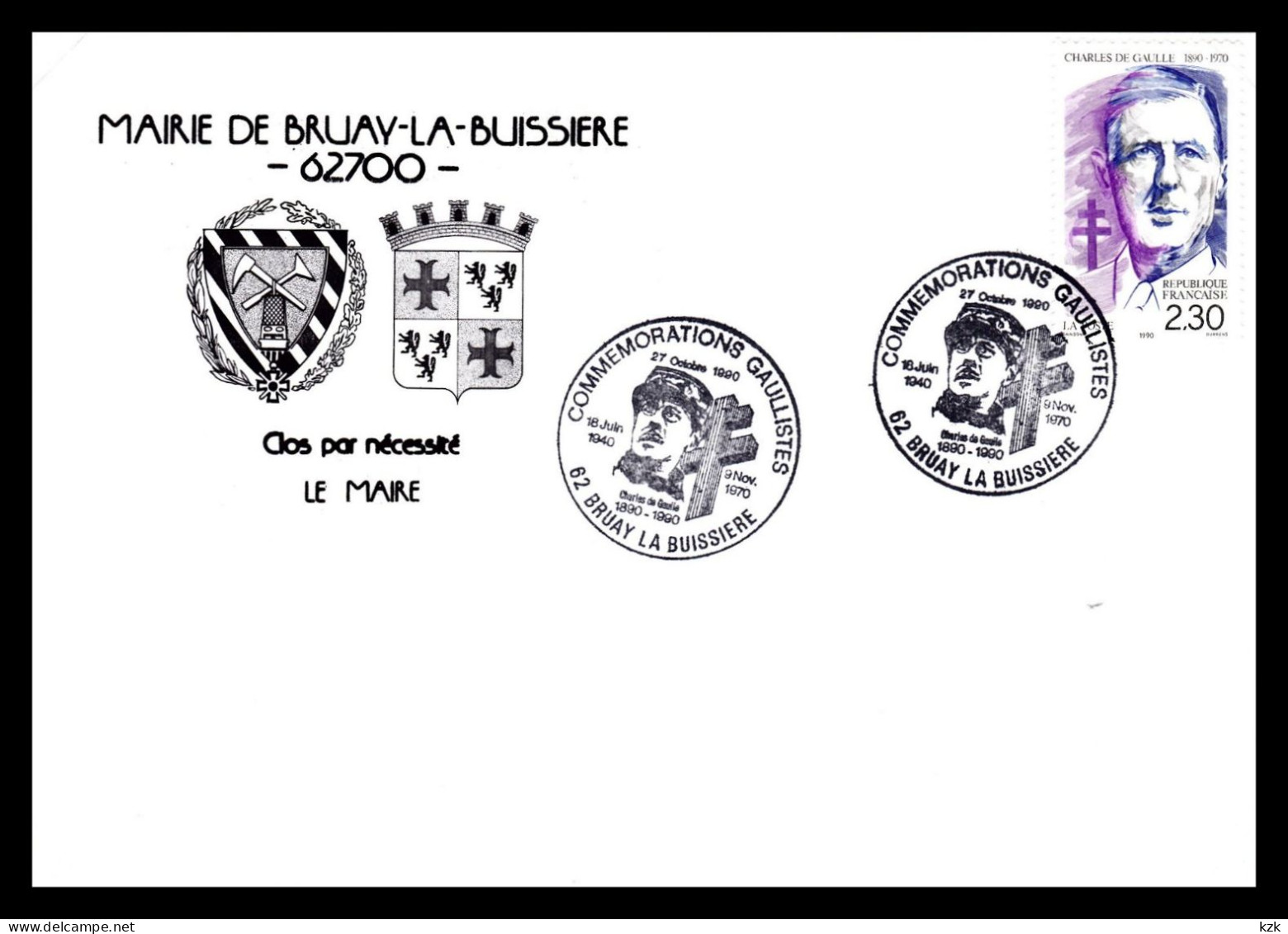 1 25	-	240	Commémorations Gaullistes - Bruay L& Buissiere 27/10/1990 - De Gaulle (Général)