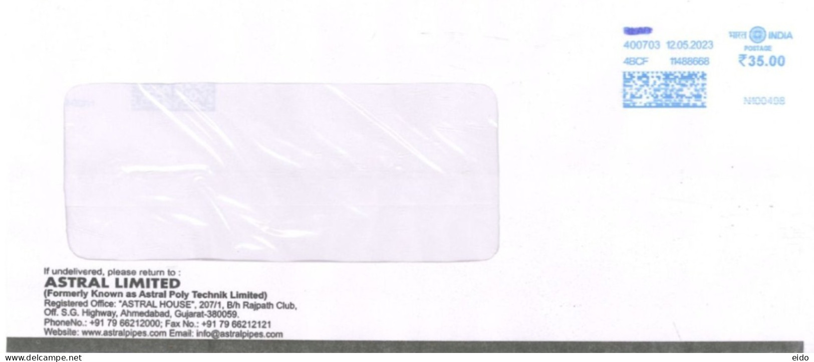 INDIA. - 2023, POSTAL FRANKING MACHINE COVER TO DUBAI. - Covers & Documents