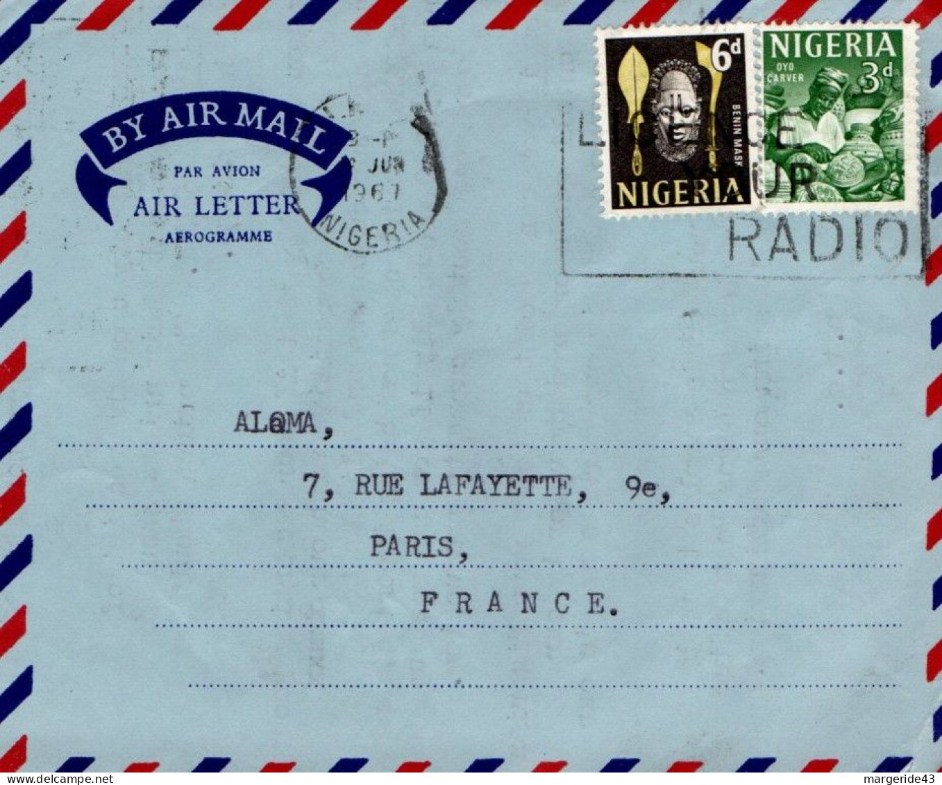 NIGERIA LETTRE AVION POUR LA FRANCE 1967 - Nigeria (1961-...)