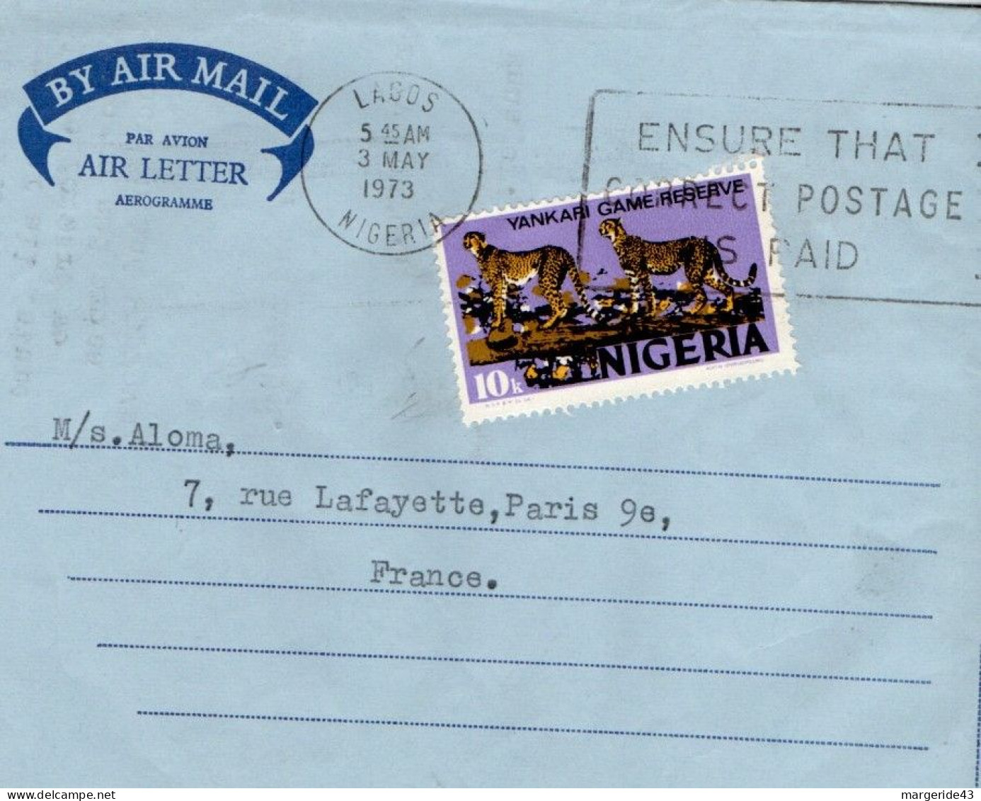 NIGERIA LETTRE AVION POUR LA FRANCE 1973 - Nigeria (1961-...)