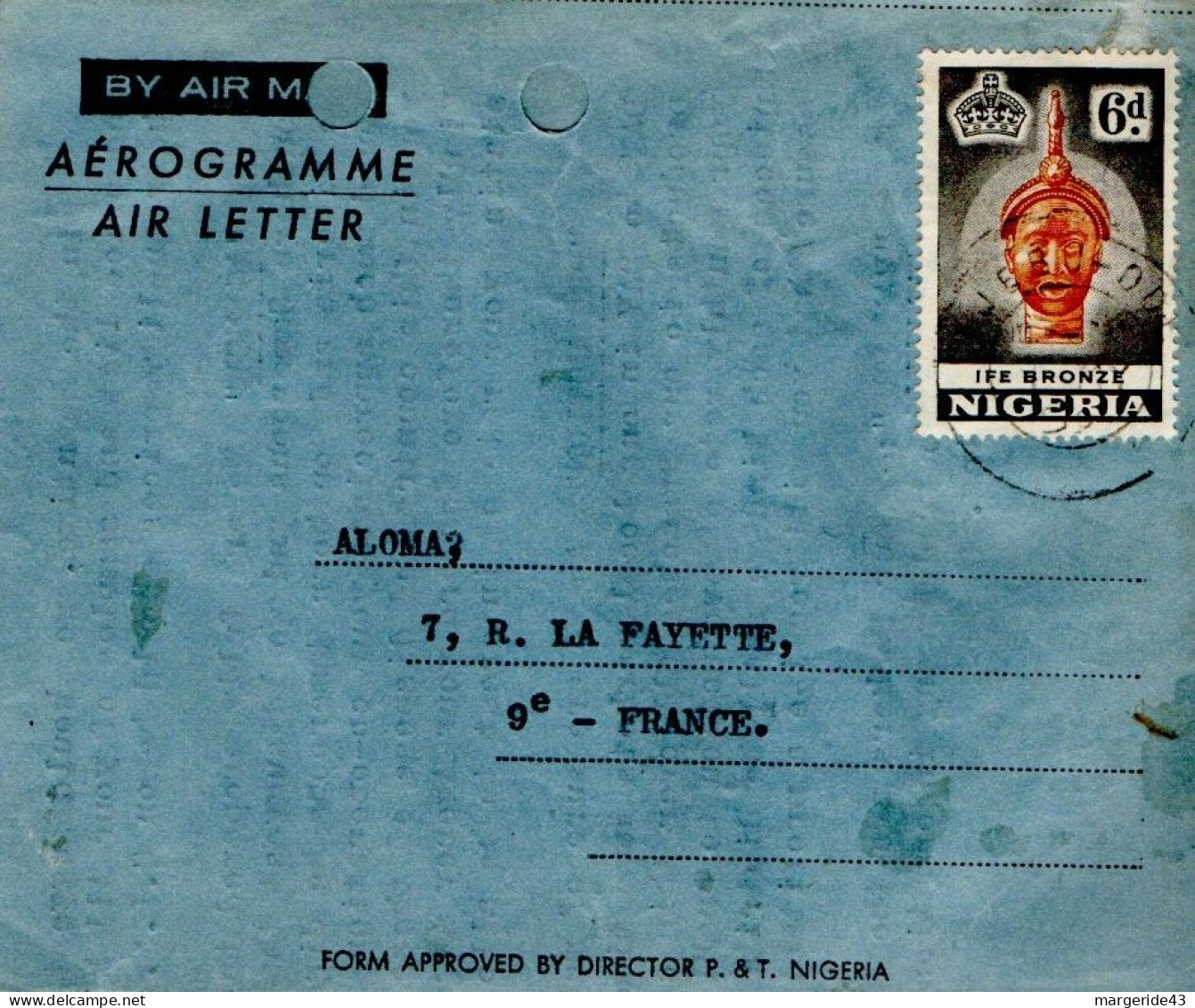 NIGERIA LETTRE AVION POUR LA FRANCE 1959 - Nigeria (1961-...)