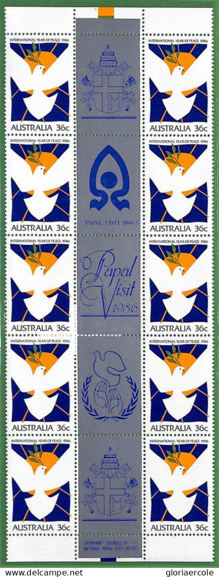 ZA1453 - AUSTRALIA - Stamps - PAPAL VISIT Strip Of 5 GUTTER PAIRS 1986 JPII - Mint Stamps