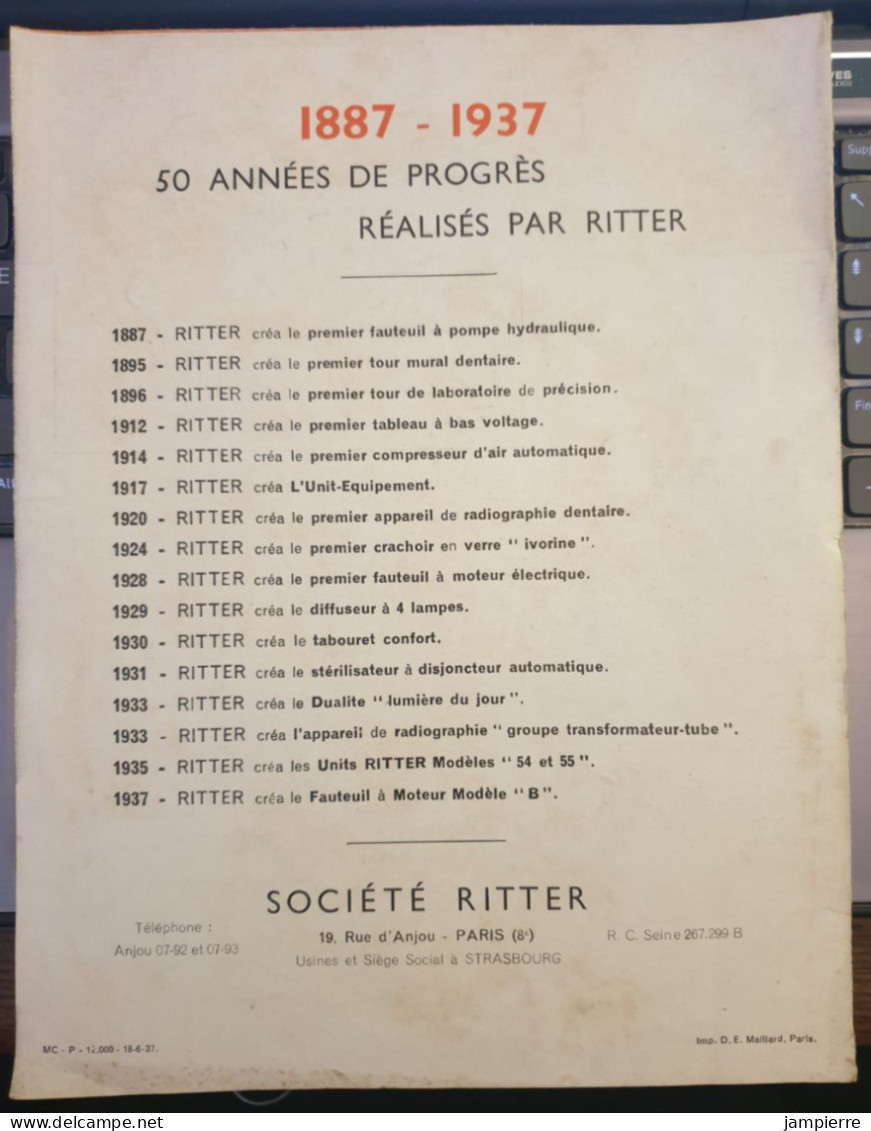 Ritter - Fauteuil De Dentiste - 1887/1937, 50 Années De Progrès Réalisés Par Ritter (54x42) - Plakate