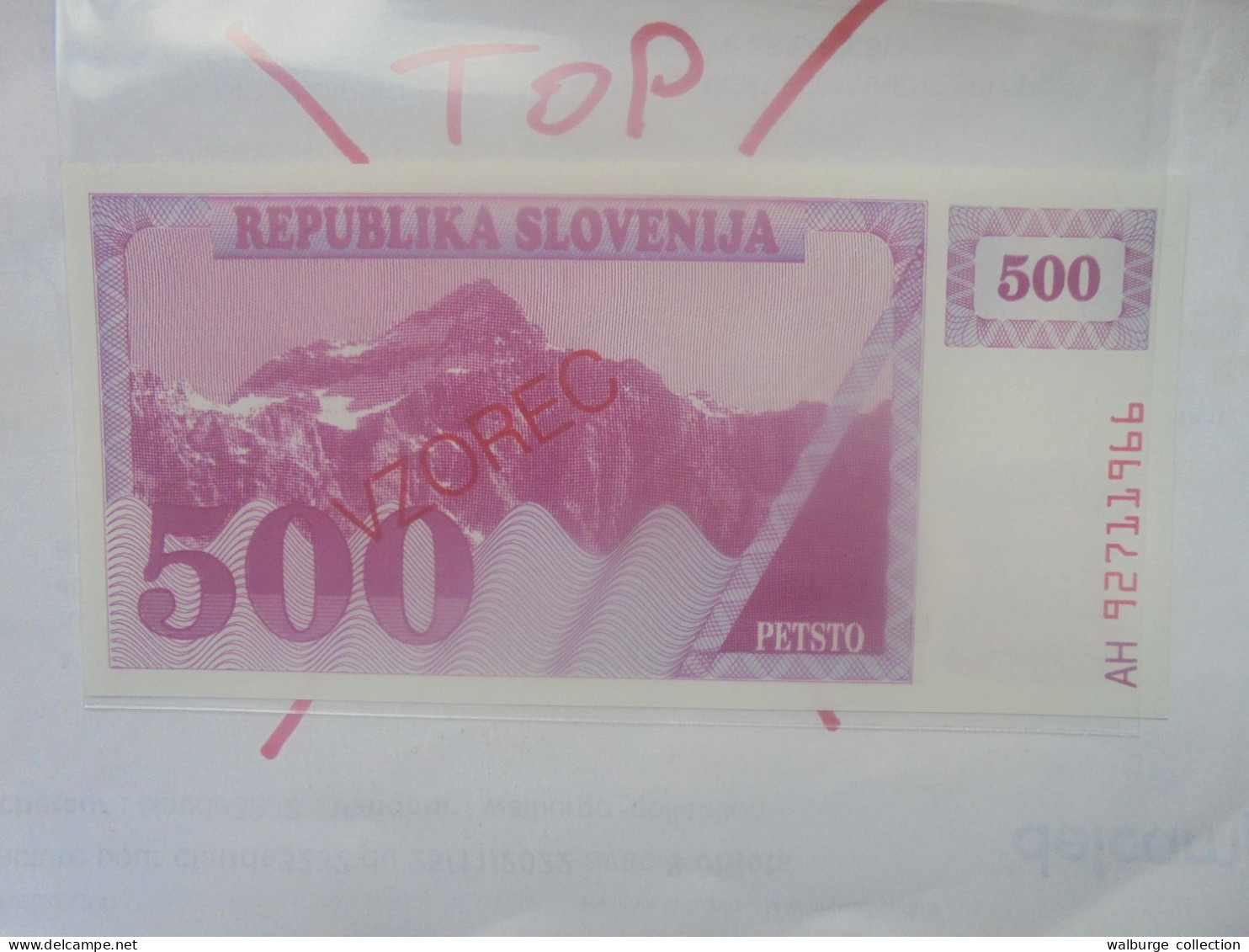 +++VZOREC+++ECHANTILLON+++SLOVENIE 500 TOLARJEV 1990 Neuf (B.33) - Slovenia