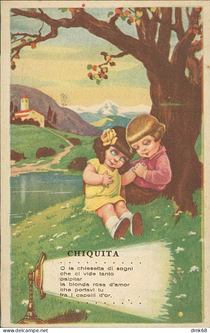 CASTELLI SIGNED 1930s POSTCARD - KIDS & MUSIC &  FLOWERS - CHIQUITA - EDIZIONE FRANCHI  (5330) - Castelli